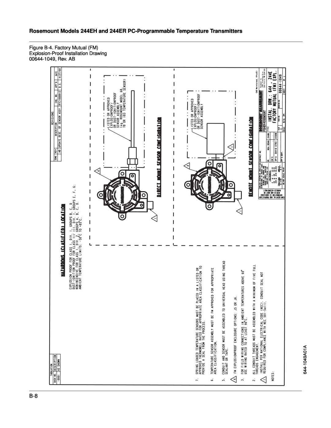 Fisher 244ER, 244EH manual Figure B-4. Factory Mutual FM Explosion-Proof Installation Drawing, 00644-1049, Rev. AB 