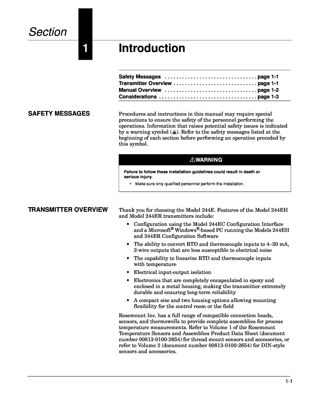Fisher 244EH, 244ER manual Section, Introduction, Safety Messages 