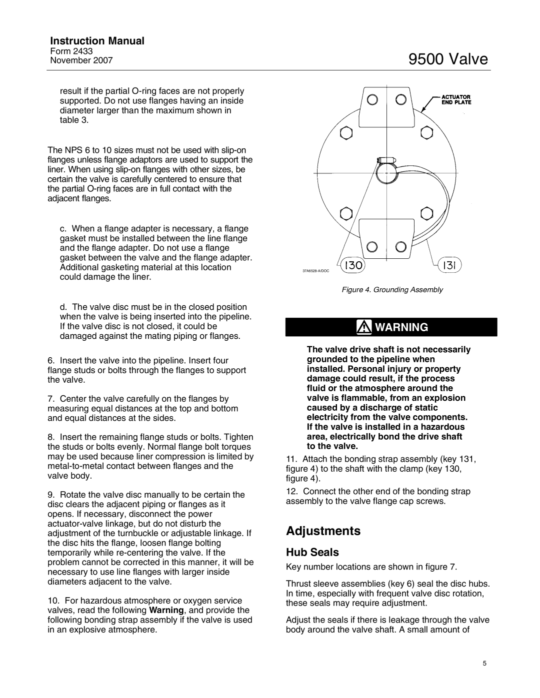 Fisher 9500 instruction manual Adjustments, Hub Seals 