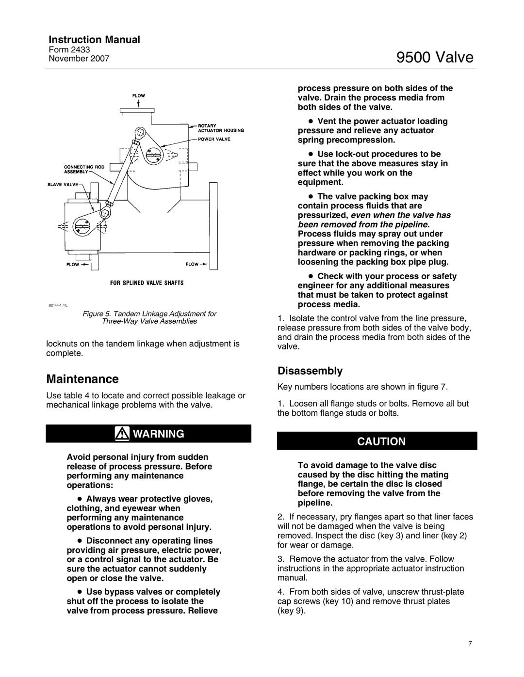 Fisher 9500 instruction manual Maintenance, Disassembly 