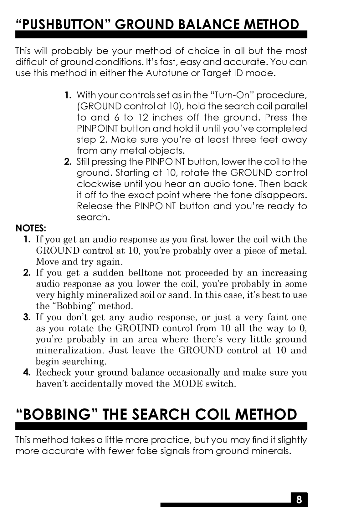 Fisher CZ-3D manual Bobbing the Search Coil Method, Pushbutton Ground Balance Method 