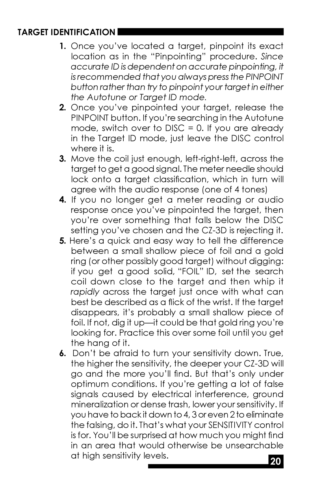 Fisher CZ-3D manual Target Identification 