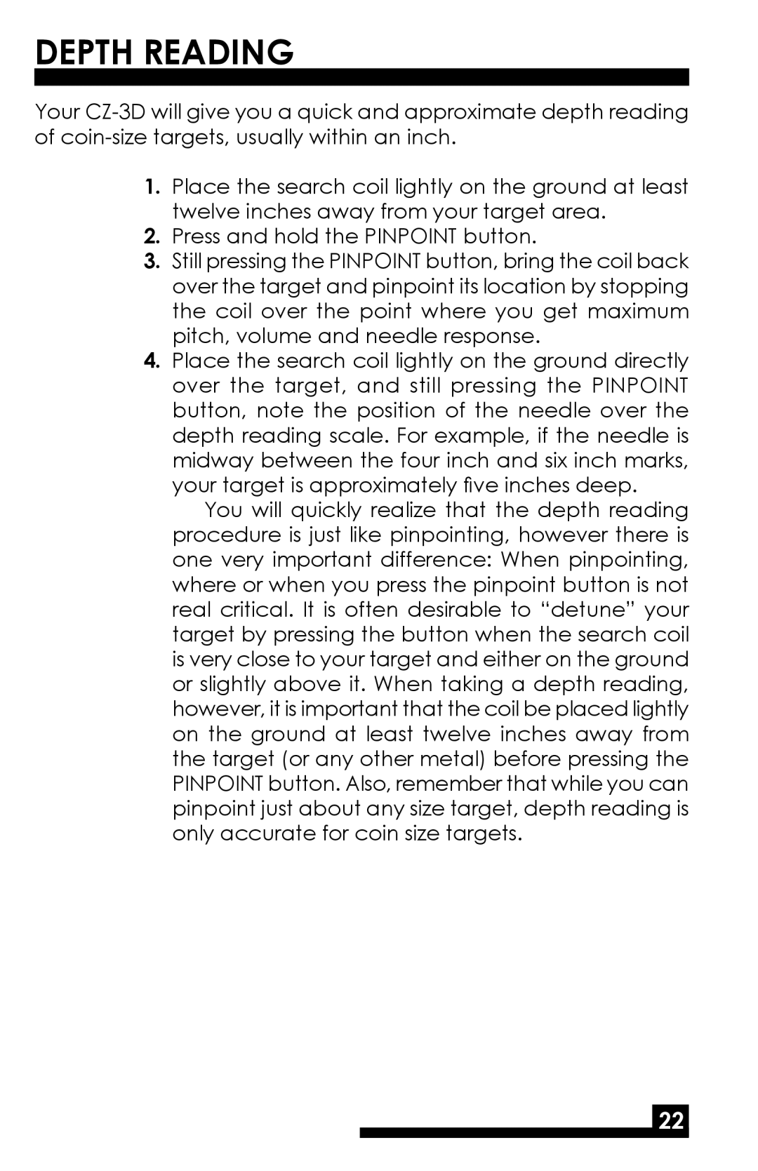 Fisher CZ-3D manual Depth Reading 