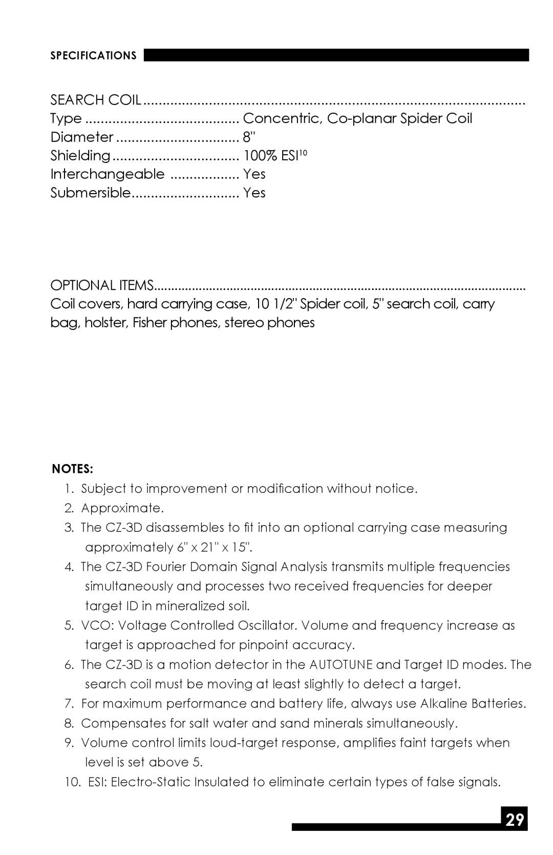 Fisher CZ-3D manual Concentric, Co-planar Spider Coil 