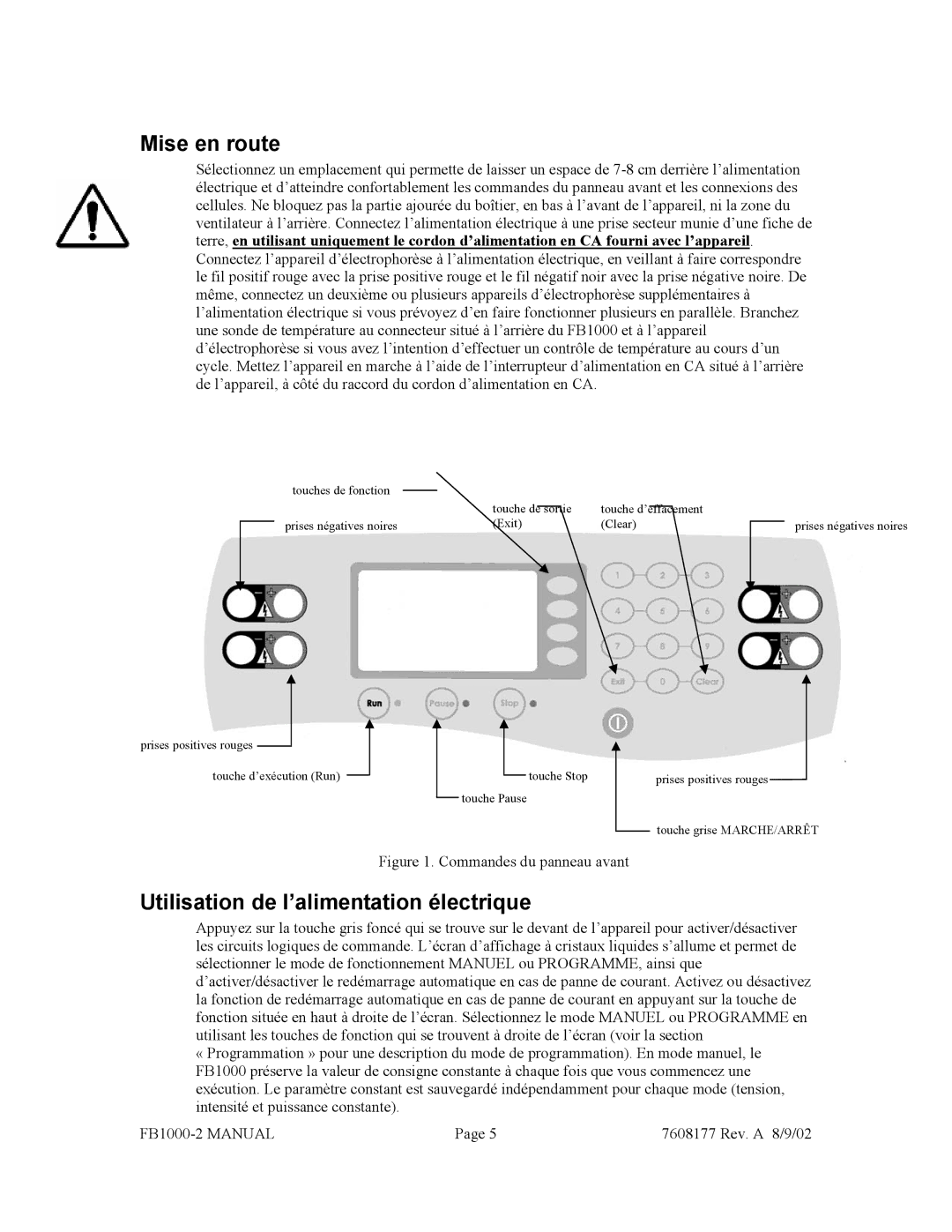 Fisher FB1000-2 manual Mise en route, Utilisation de l’alimentation électrique 