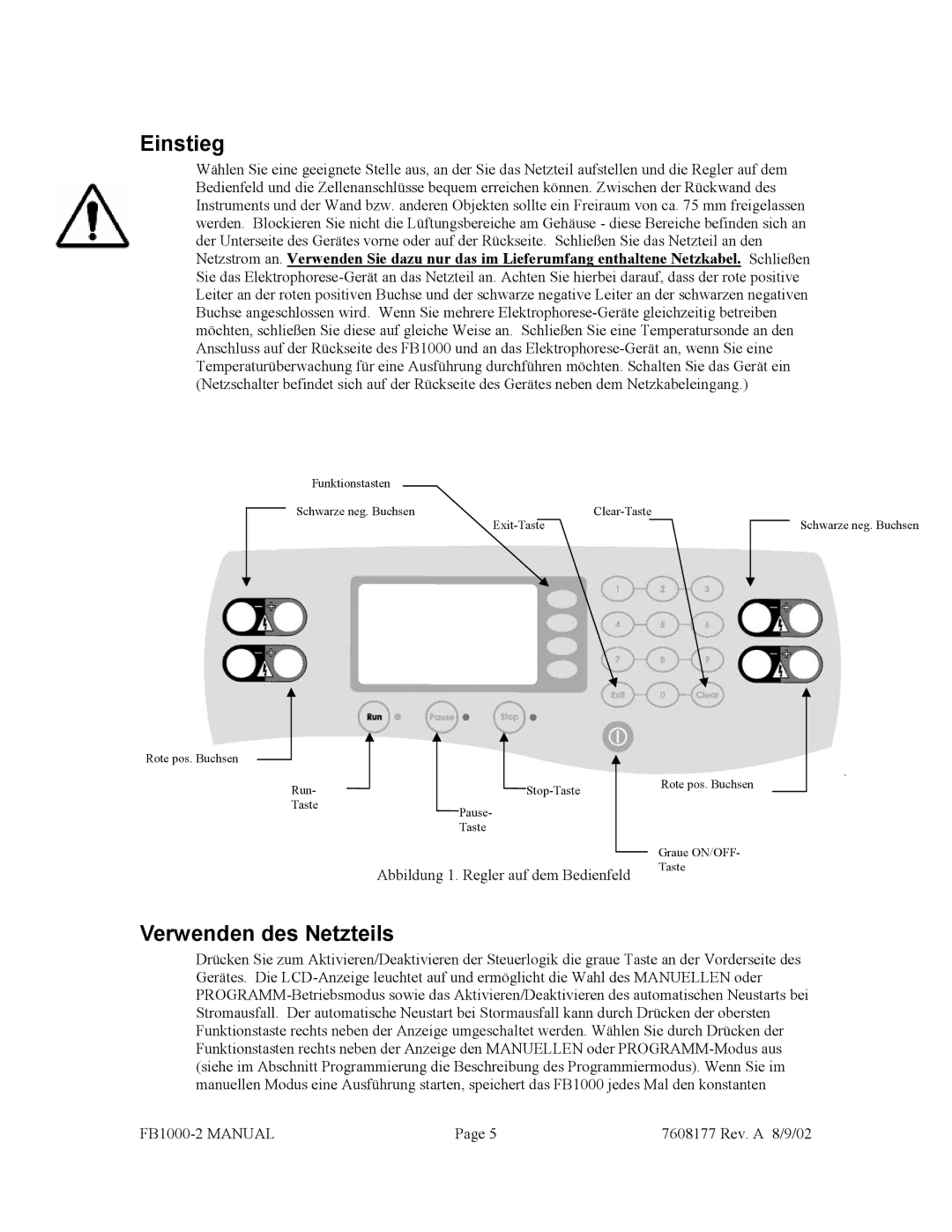 Fisher FB1000-2 manual Einstieg, Verwenden des Netzteils 