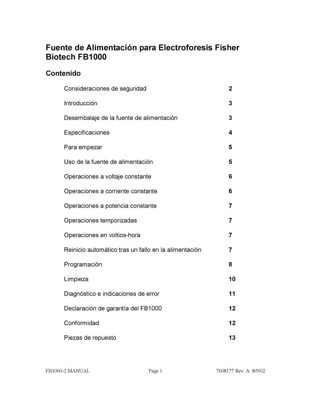 Fisher FB1000-2 manual Contenido 