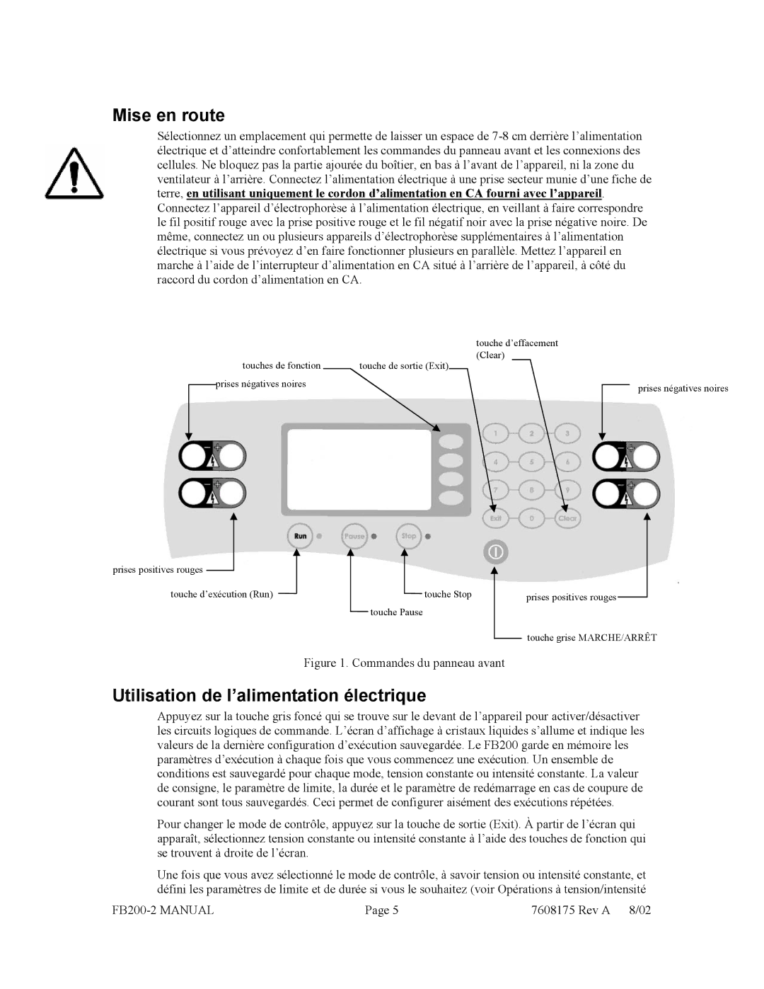 Fisher FB200-2 manual Mise en route, Utilisation de l’alimentation électrique 