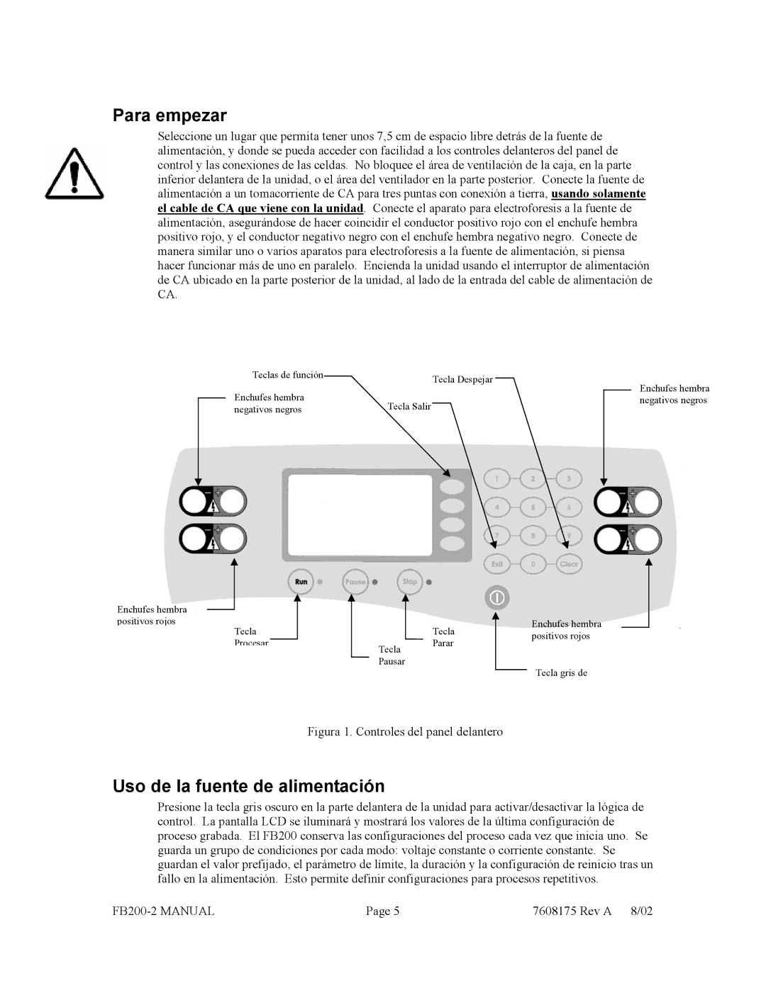 Fisher FB200-2 manual Para empezar, Uso de la fuente de alimentación 