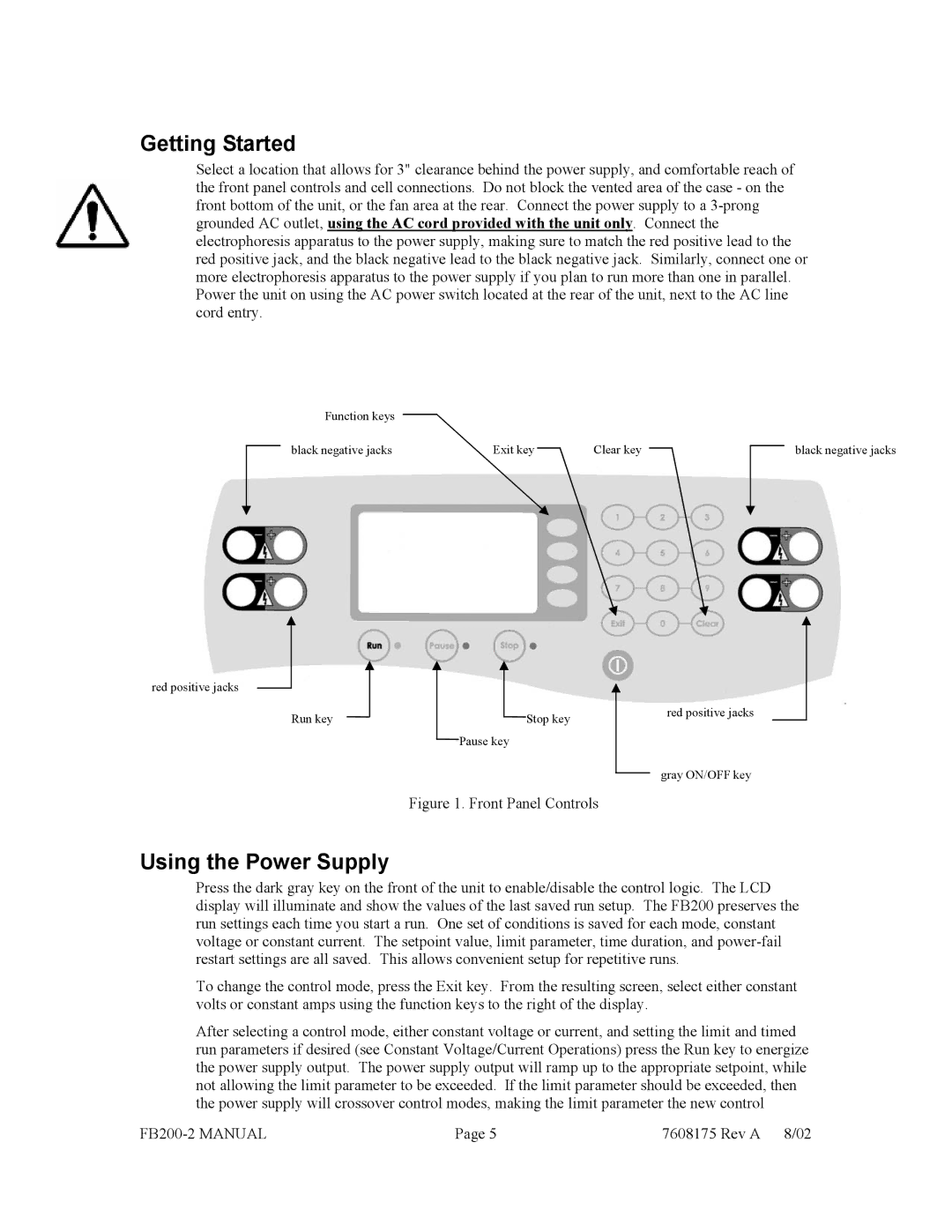 Fisher FB200-2 manual Getting Started, Using the Power Supply 