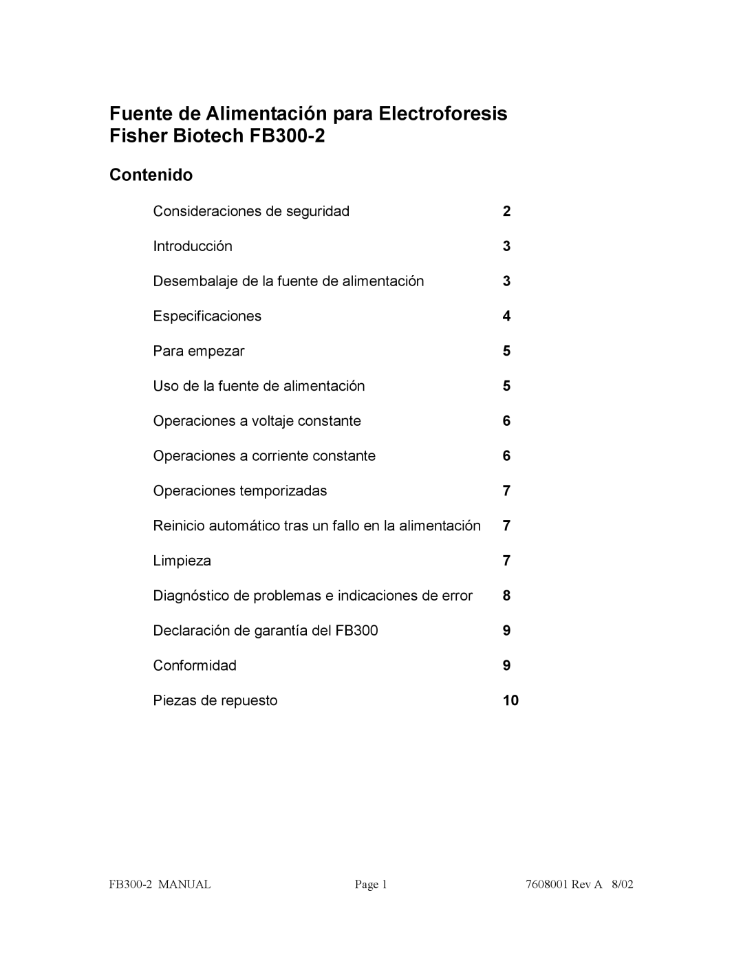 Fisher FB300-2 manual Contenido 