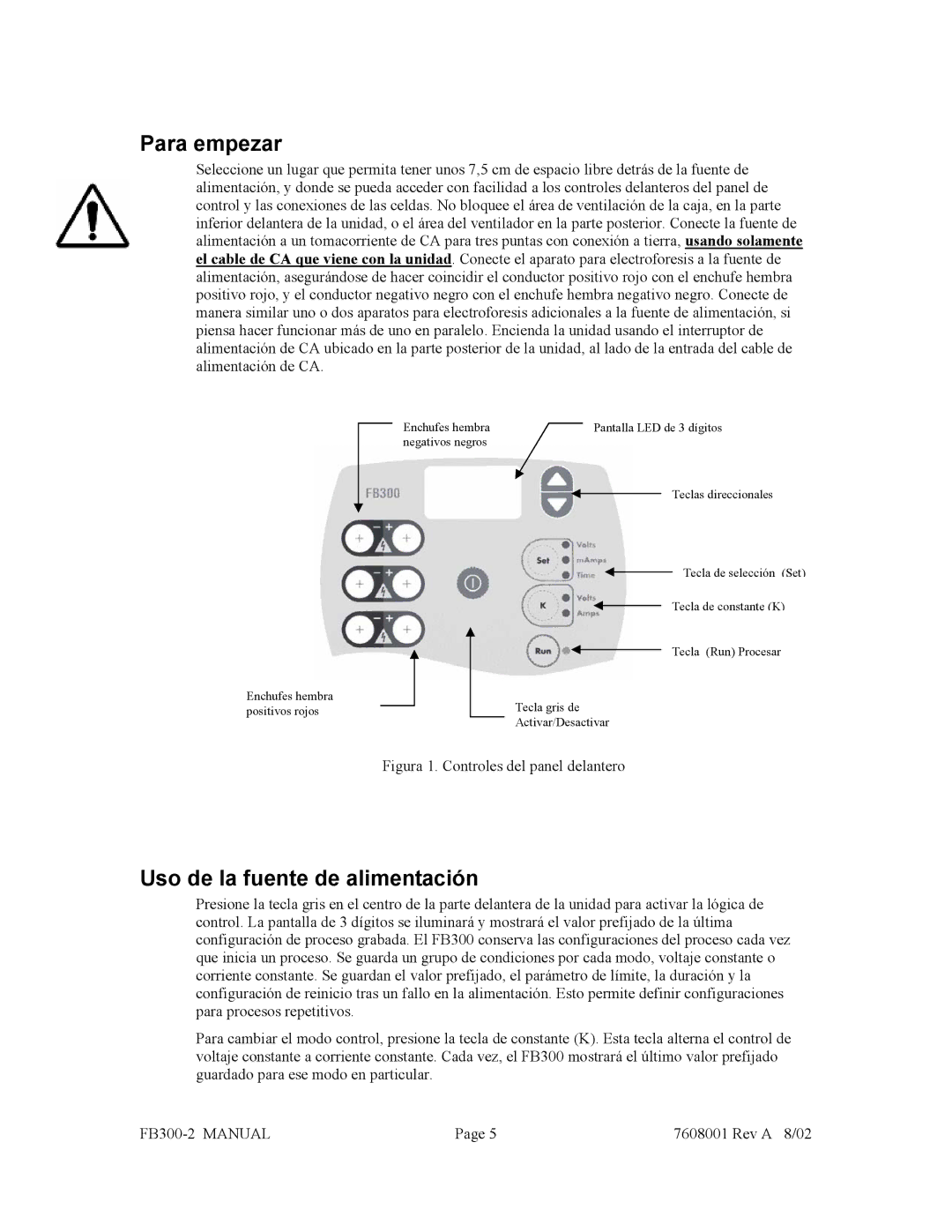 Fisher FB300-2 manual Para empezar, Uso de la fuente de alimentación 