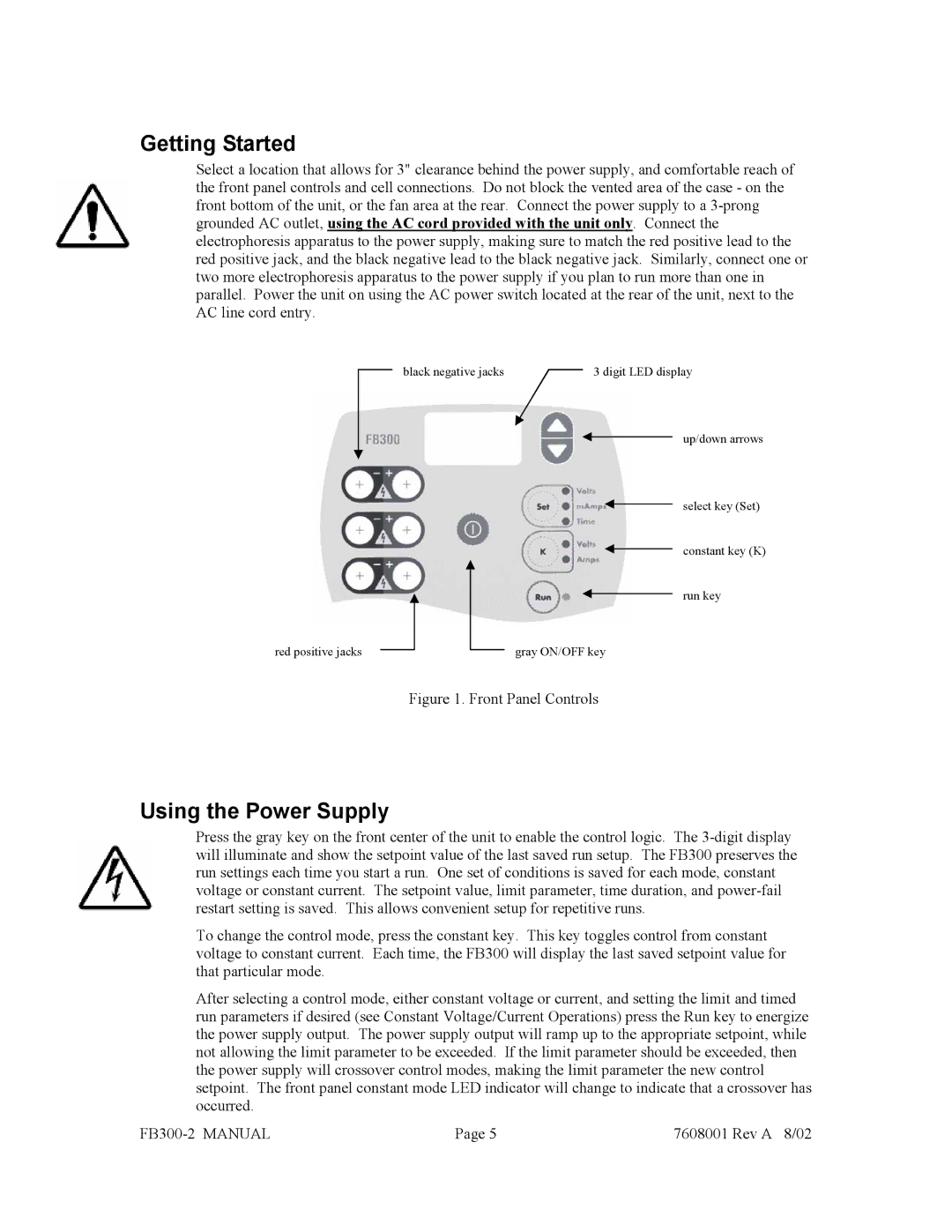 Fisher FB300-2 manual Getting Started, Using the Power Supply 