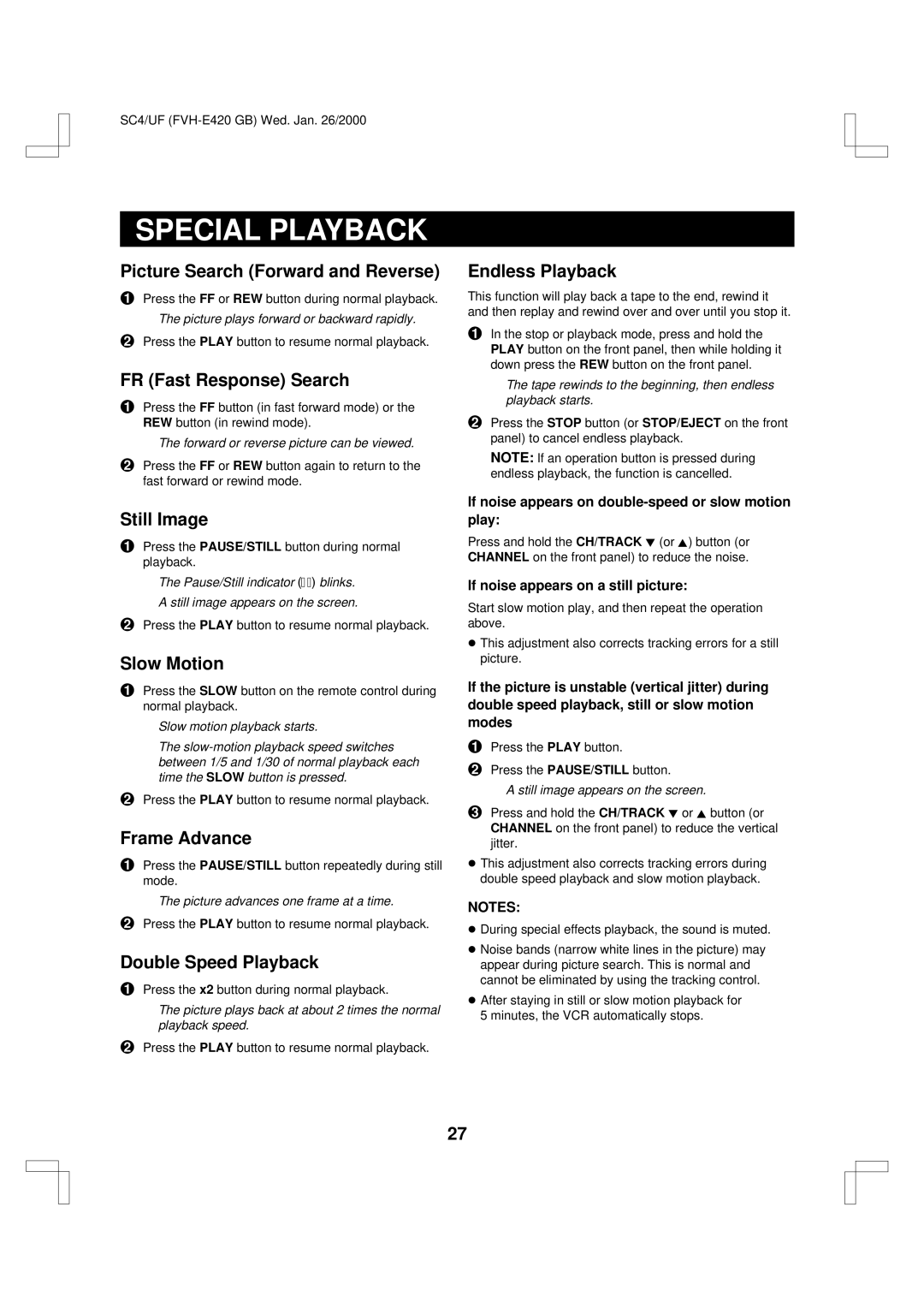 Fisher FVH-E420 important safety instructions Special Playback 