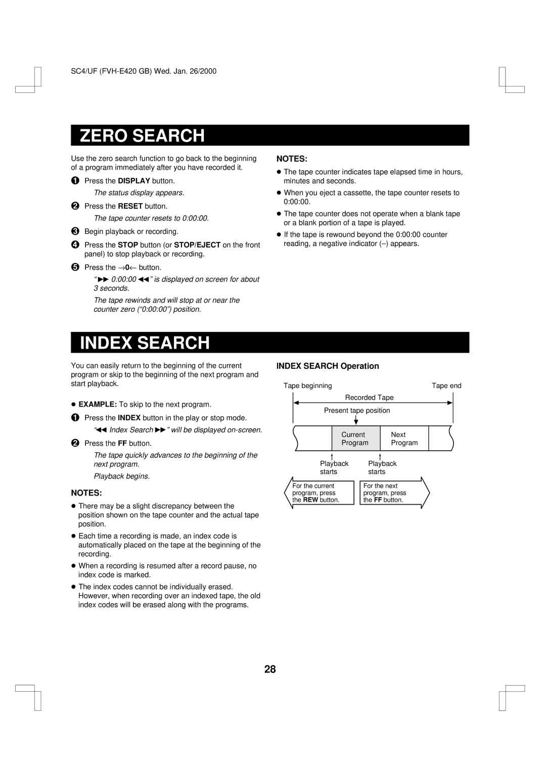 Fisher FVH-E420 important safety instructions Zero Search, Index Search e will be displayed on-screen 