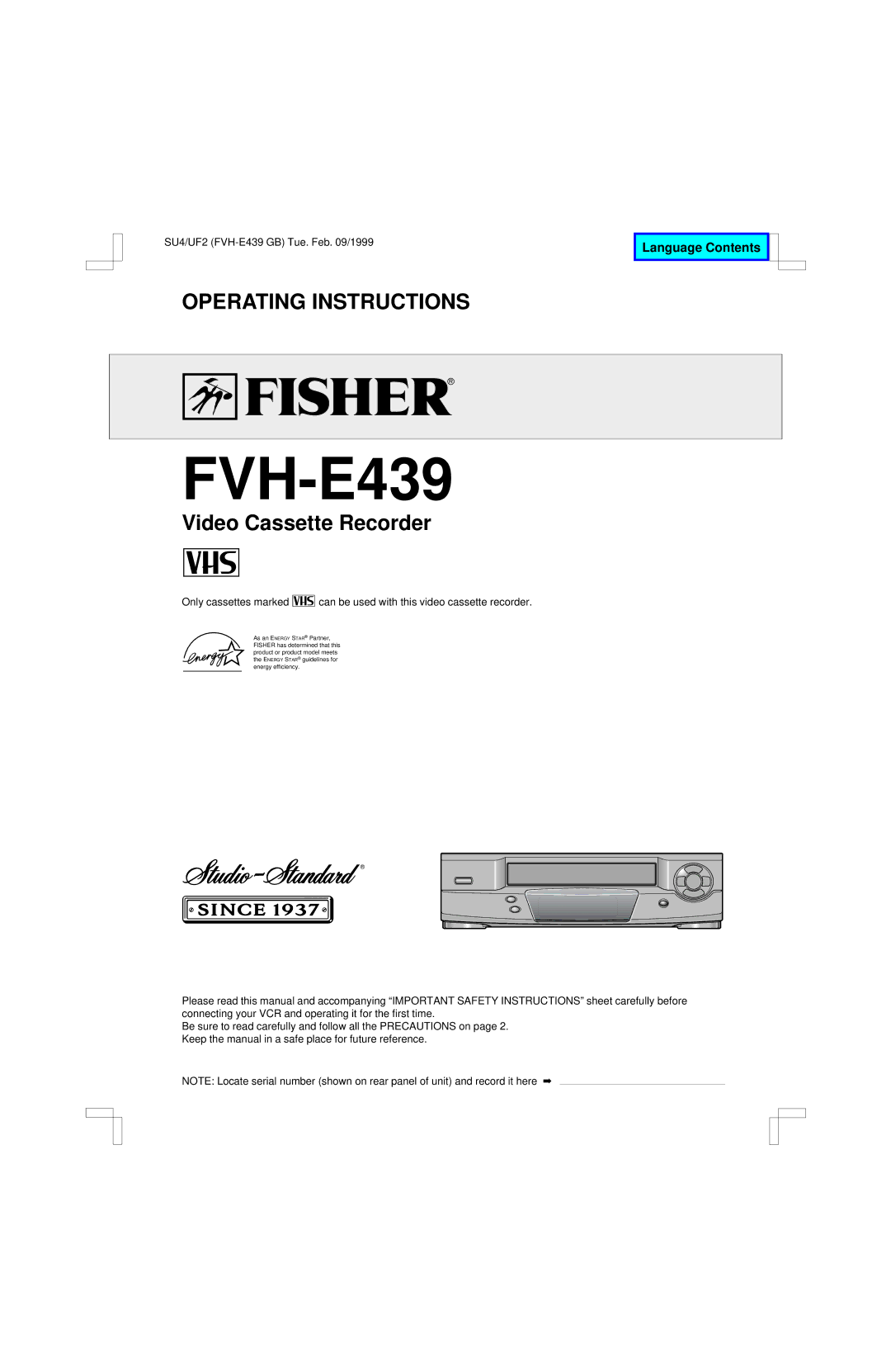 Fisher FVH-E439 operating instructions 