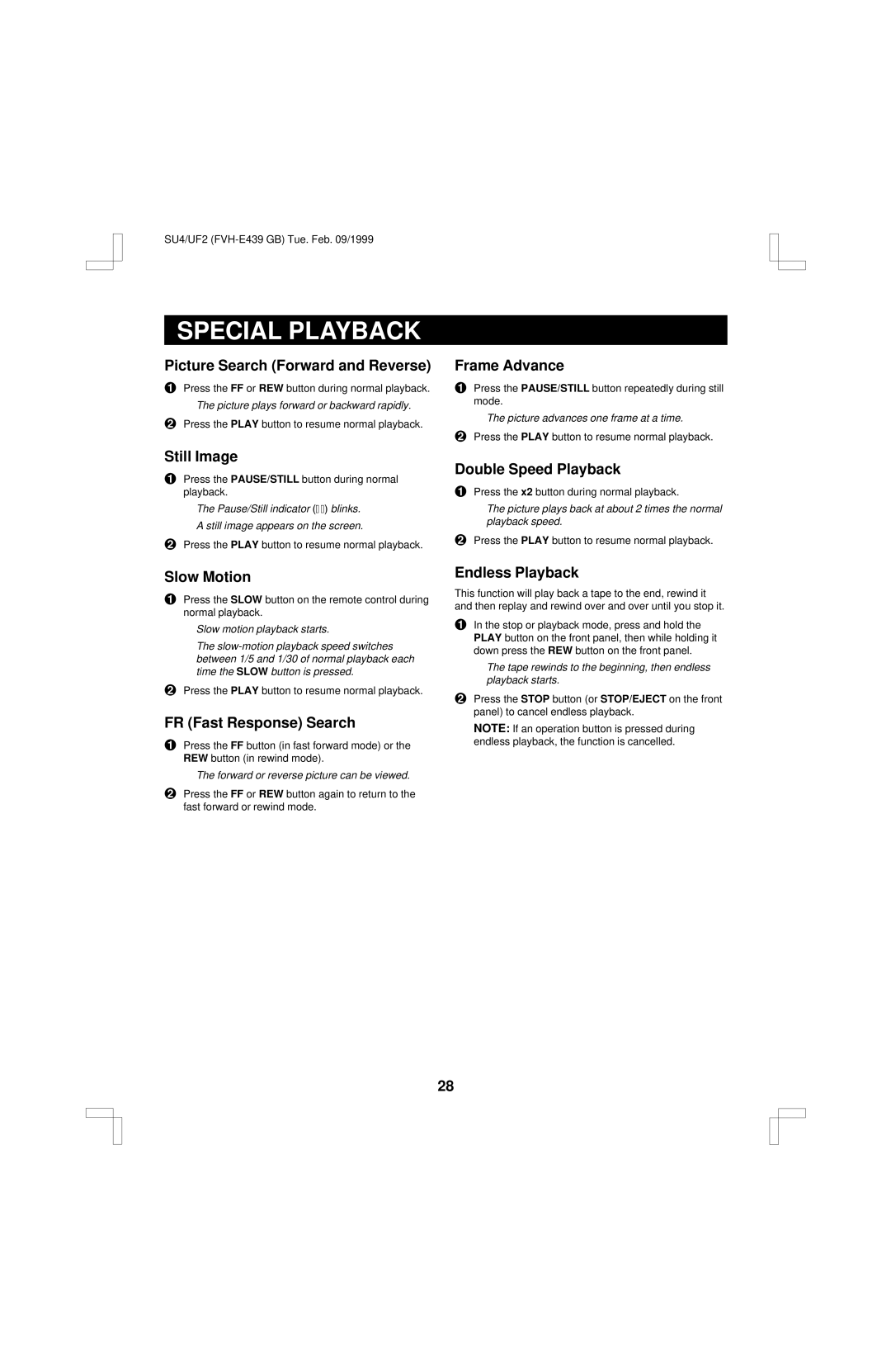 Fisher FVH-E439 operating instructions Special Playback 