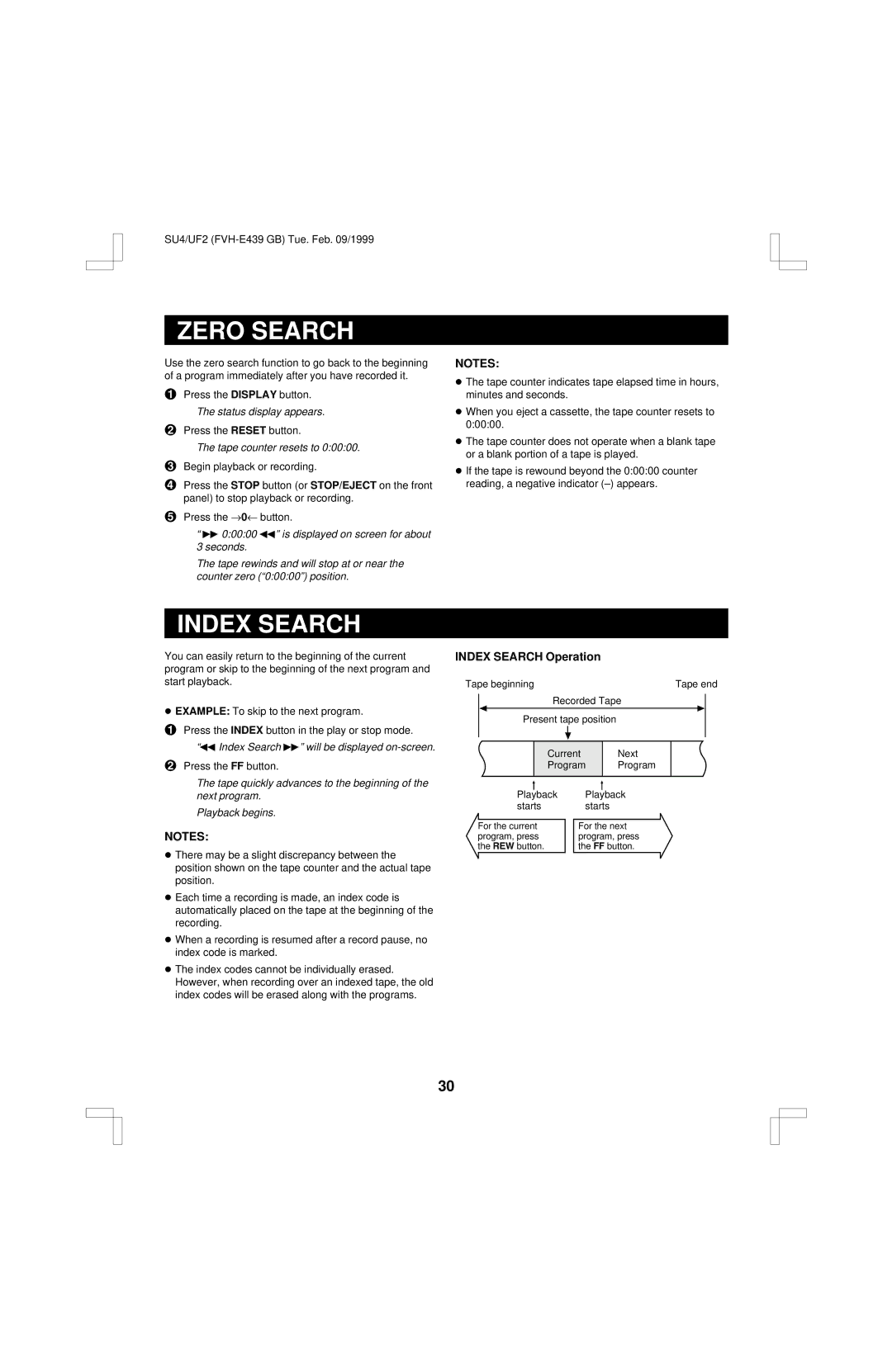 Fisher FVH-E439 operating instructions Zero Search, Index Search Operation, Index Search e will be displayed on-screen 