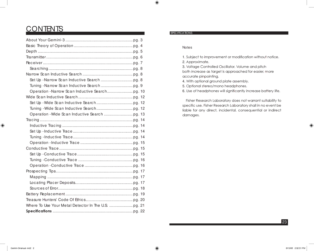 Fisher GEMINI-3 warranty Contents 