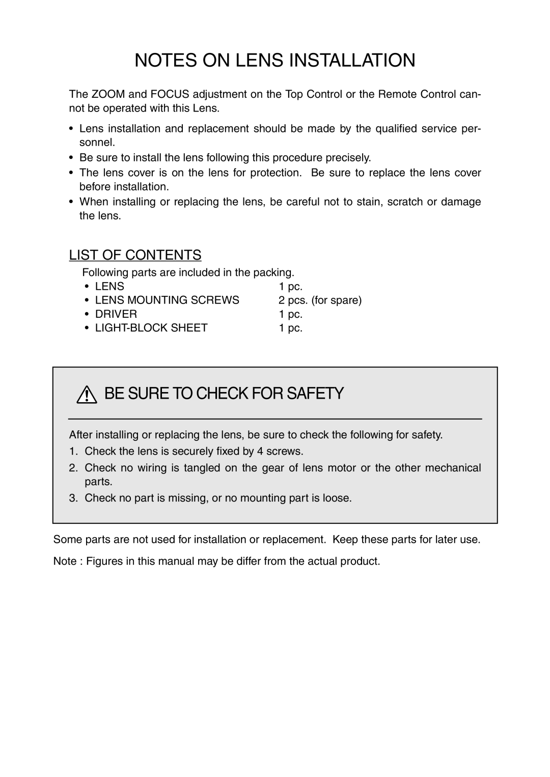 Fisher LNS-T01Z manual Be Sure to Check for Safety, List of Contents 