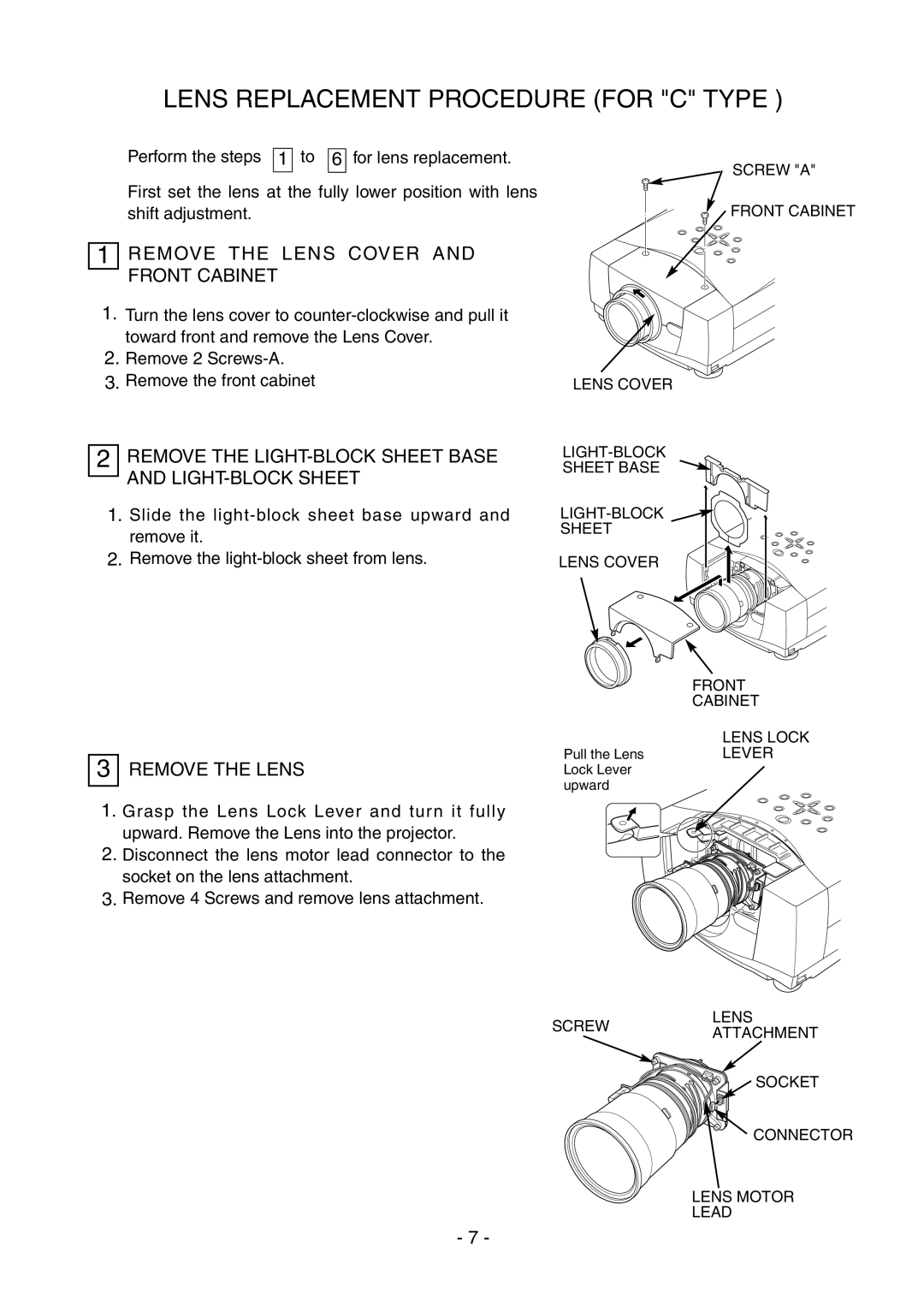 Fisher LNS-T32, LNS-T31A Lens Replacement Procedure for C Type, Remove the LIGHT-BLOCK Sheet Base and LIGHT-BLOCK Sheet 