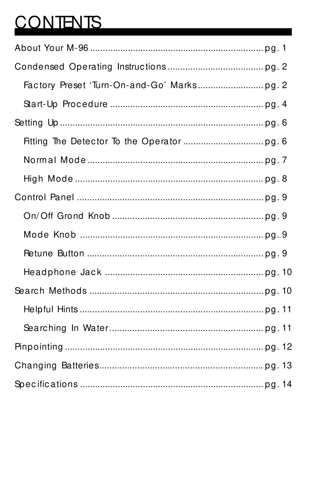 Fisher M-96 manual Contents 