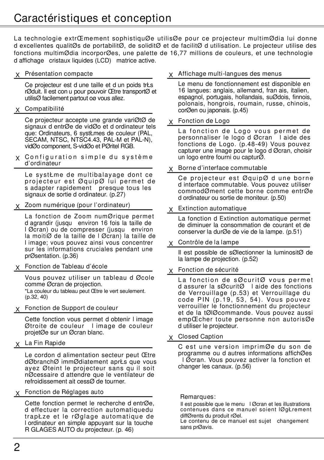 Fisher PLC-XW60 manual Caractéristiques et conception 