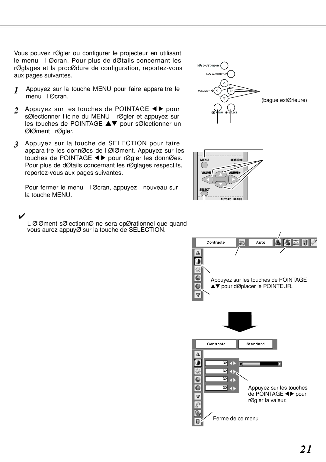 Fisher PLC-XW60 manual Utilisation du menu à l’écran, Reportez-vous aux pages suivantes, Commandes sur le projecteur 