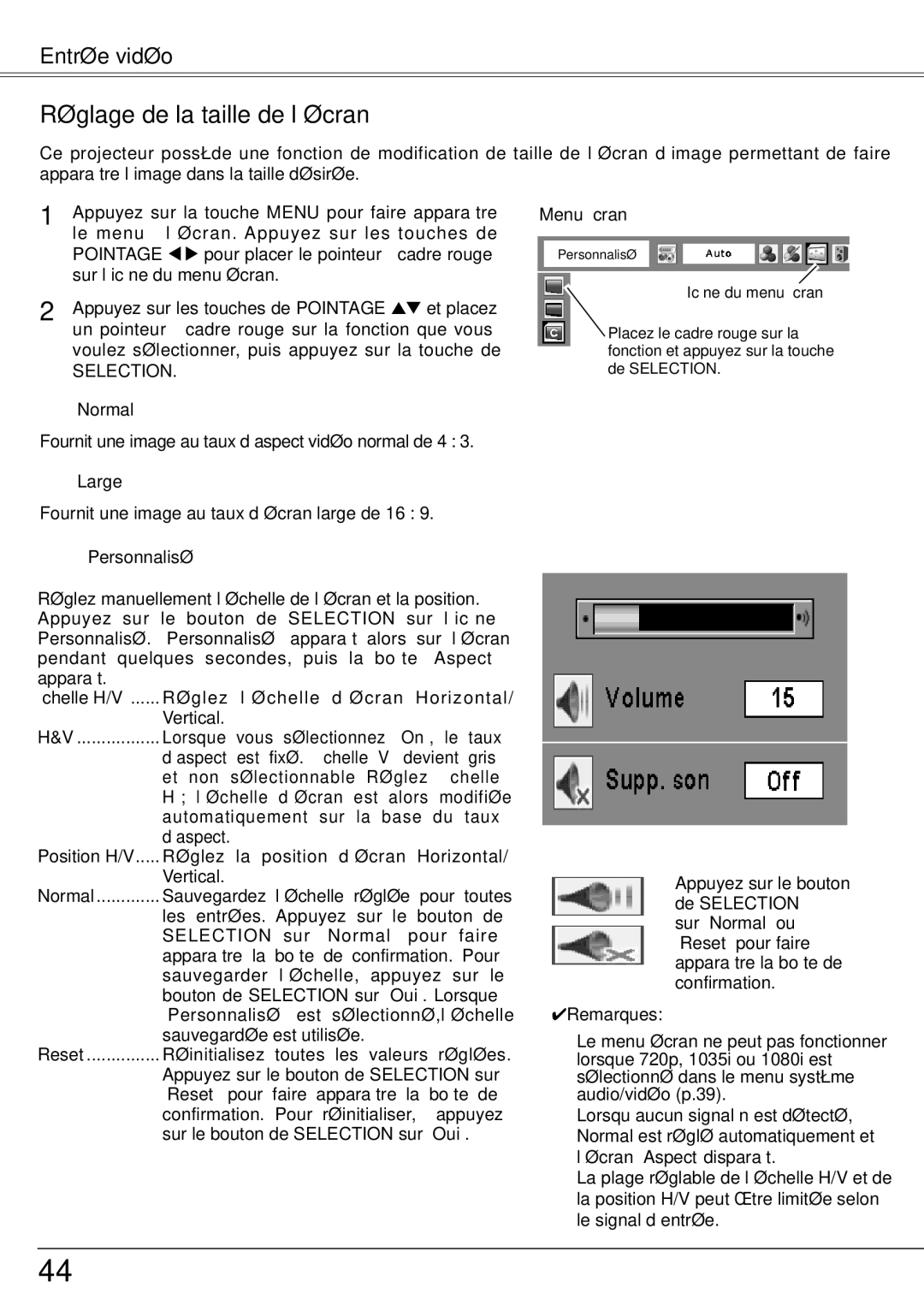 Fisher PLC-XW60 manual Sur l’icône du menu écran, Fournit une image au taux d’aspect vidéo normal de 4 