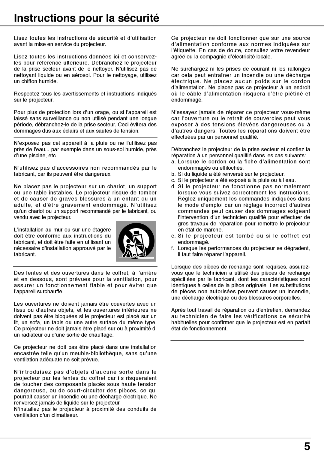 Fisher PLC-XW60 manual Instructions pour la sécurité 