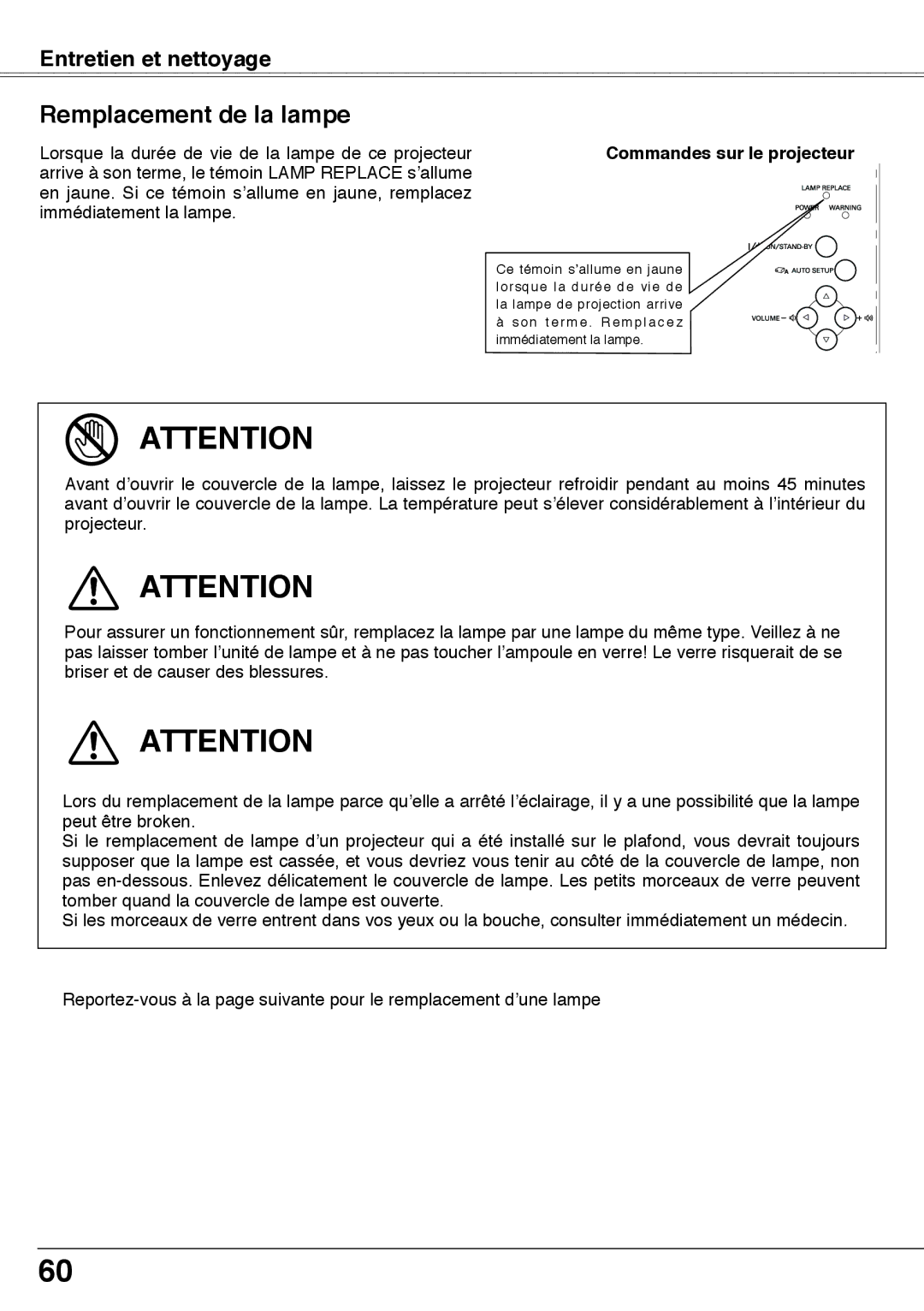 Fisher PLC-XW60 manual Remplacement de la lampe, Commandes sur le projecteur 