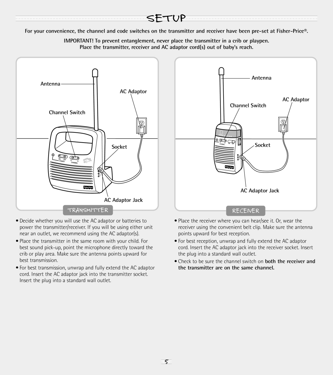 Fisher-Price 71592 manual Setup, AC Adaptor Jack 