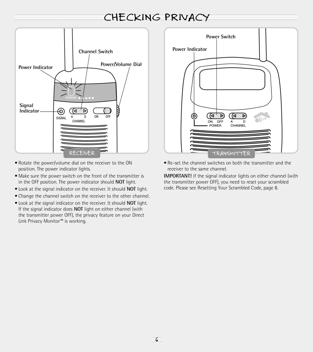 Fisher-Price 71592 manual Checking Privacy, Receiver 