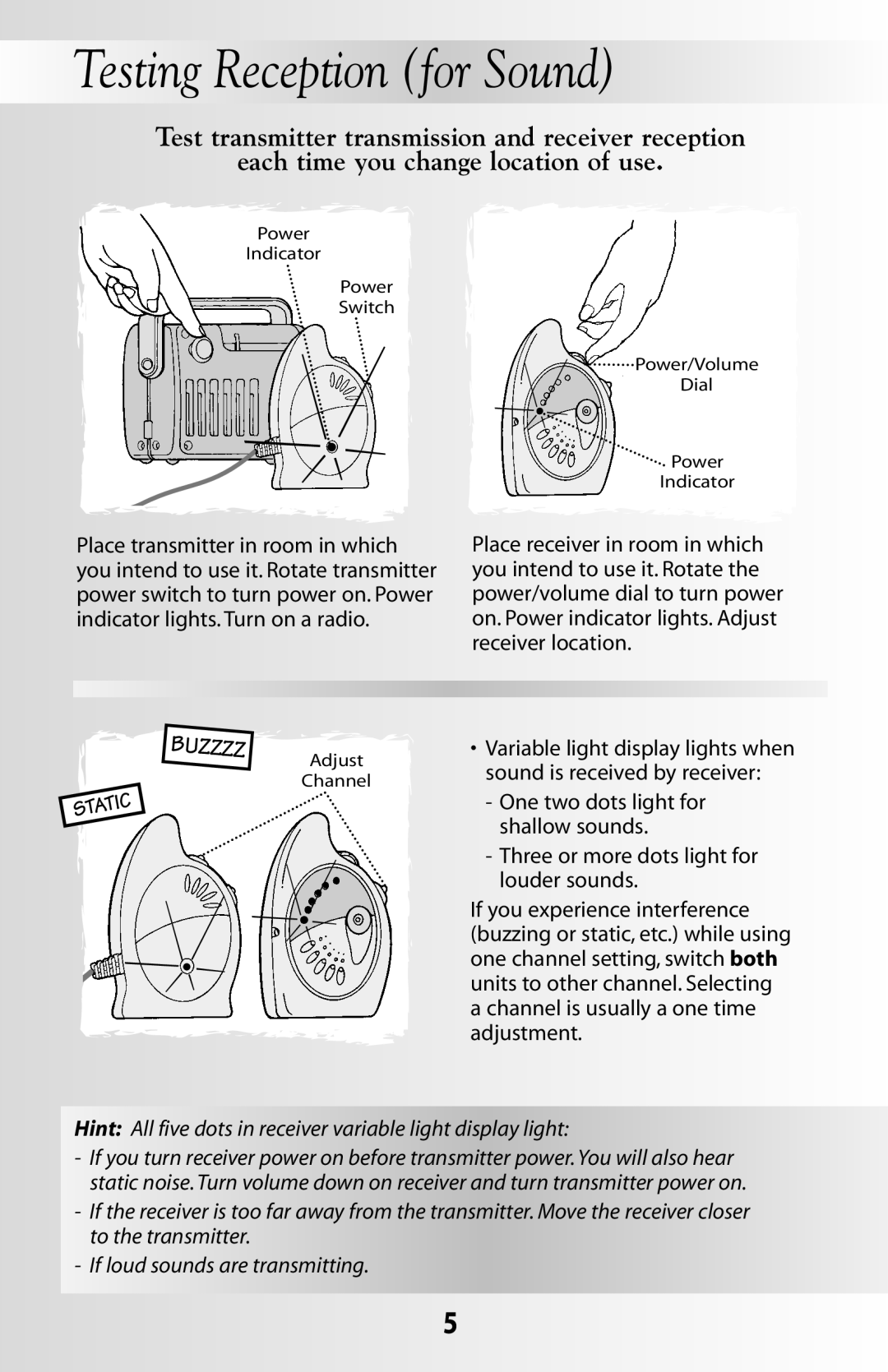 Fisher-Price 71599 instruction sheet Testing Reception for Sound, Buzzzz 