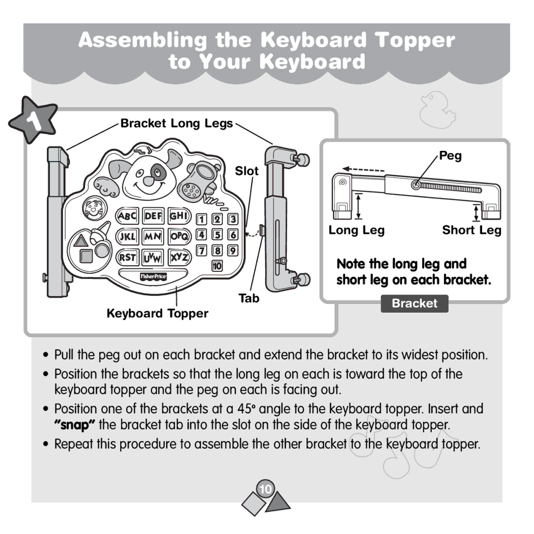 Fisher-Price 71657 manual Assembling the Keyboard Topper To Your Keyboard 