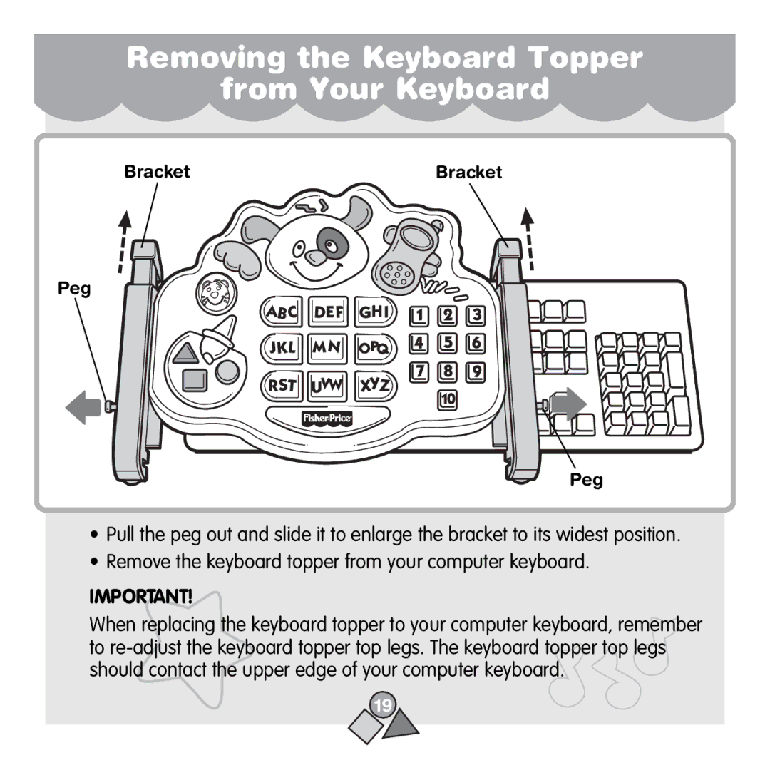 Fisher-Price 71657 manual Removing the Keyboard Topper From Your Keyboard 