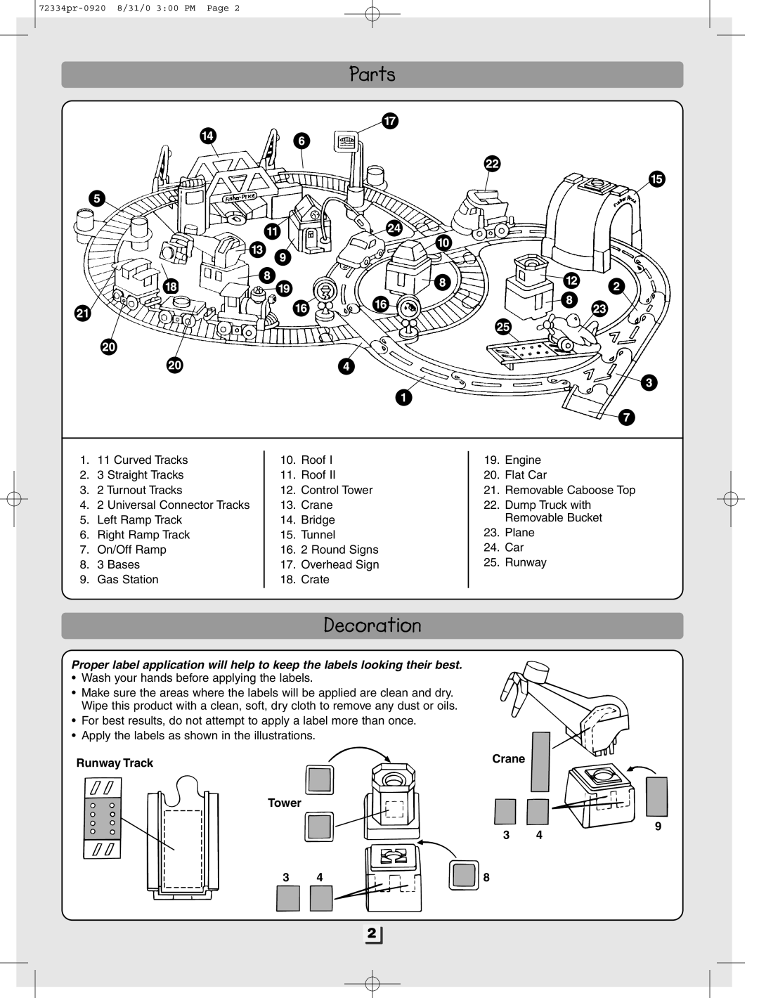 Fisher-Price 72334 manual Parts, Decoration 