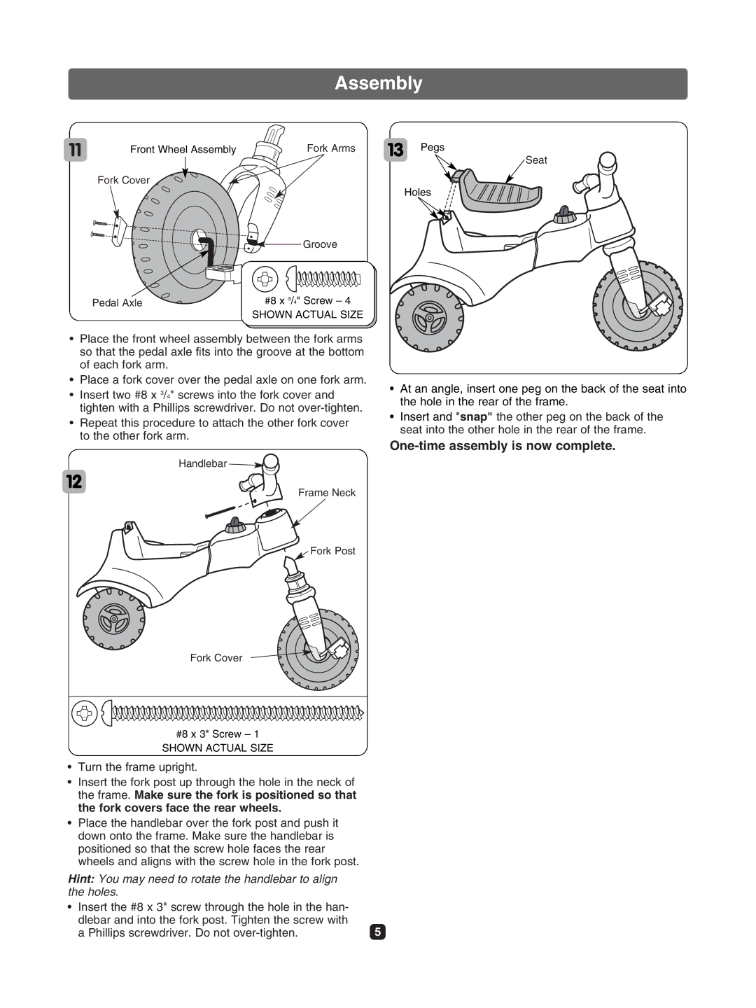 Fisher-Price 72639 instruction sheet One-time assembly is now complete 