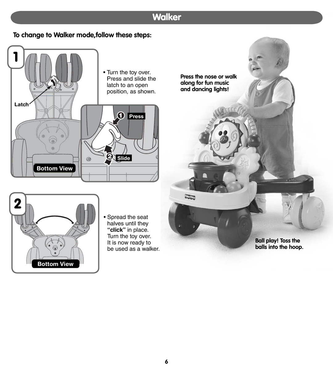 Fisher-Price 73499 instruction sheet To change to Walker mode,follow these steps 