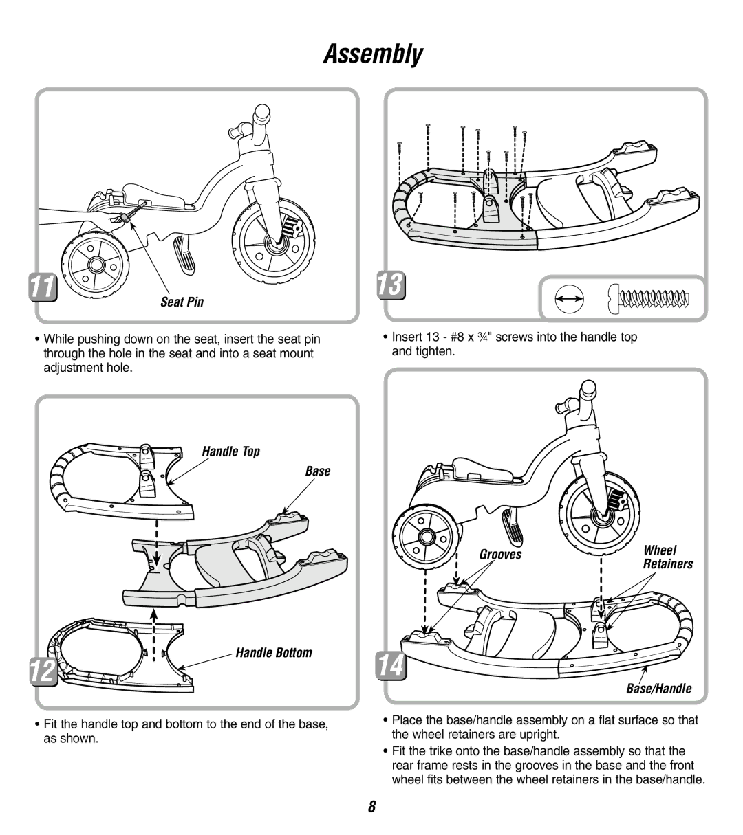 Fisher-Price 73528 instruction sheet Handle Top Base Handle Bottom, Grooves Wheel, Base/Handle 