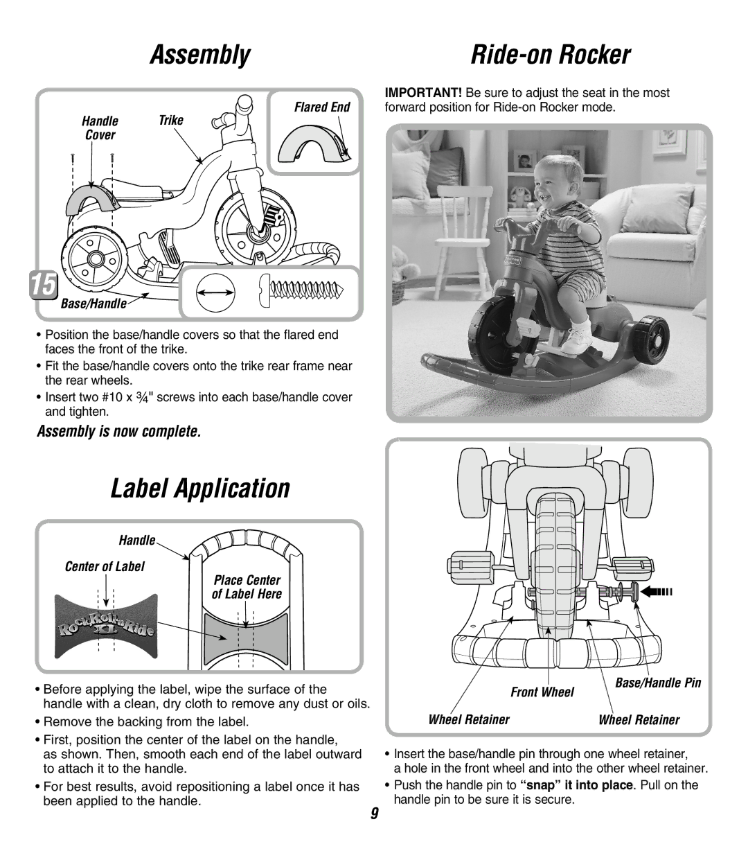 Fisher-Price 73528 instruction sheet Label Application, Ride-on Rocker 