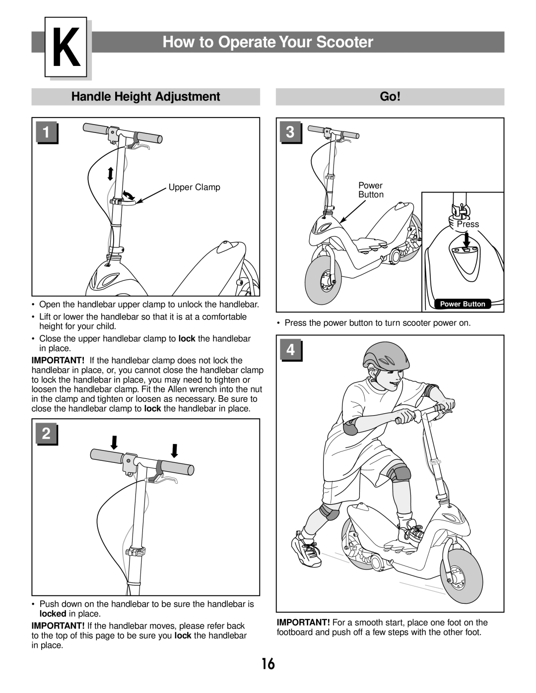 Fisher-Price 73530 owner manual How to Operate Your Scooter, Handle Height Adjustment 