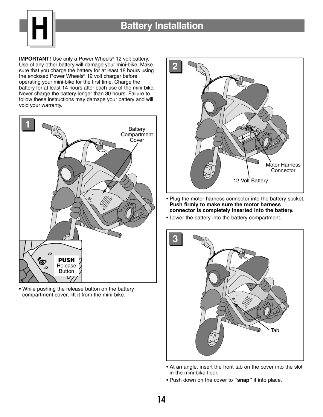 Fisher-Price 73535 owner manual Battery Installation, Push 