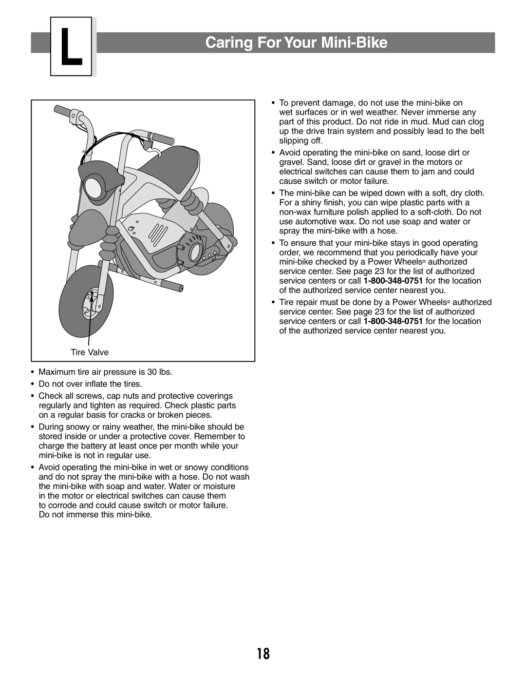 Fisher-Price 73535 owner manual Caring For Your Mini-Bike 