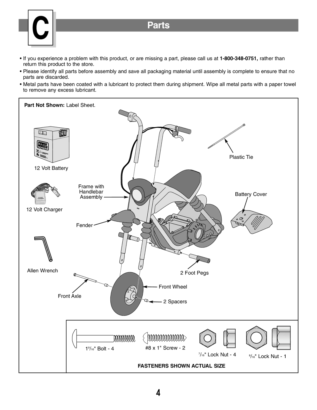 Fisher-Price 73535 owner manual Parts, Part Not Shown Label Sheet 