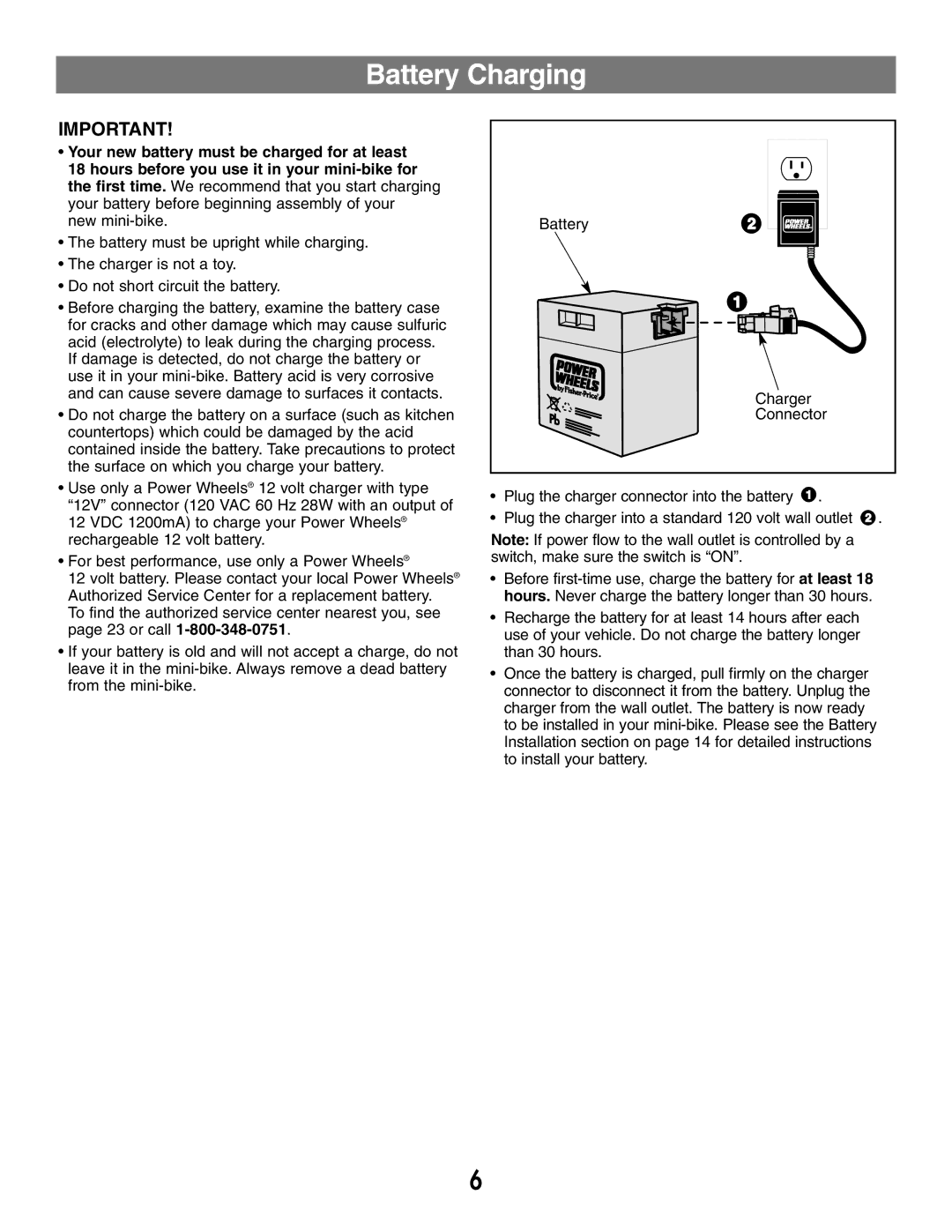 Fisher-Price 73535 owner manual Battery Charging 