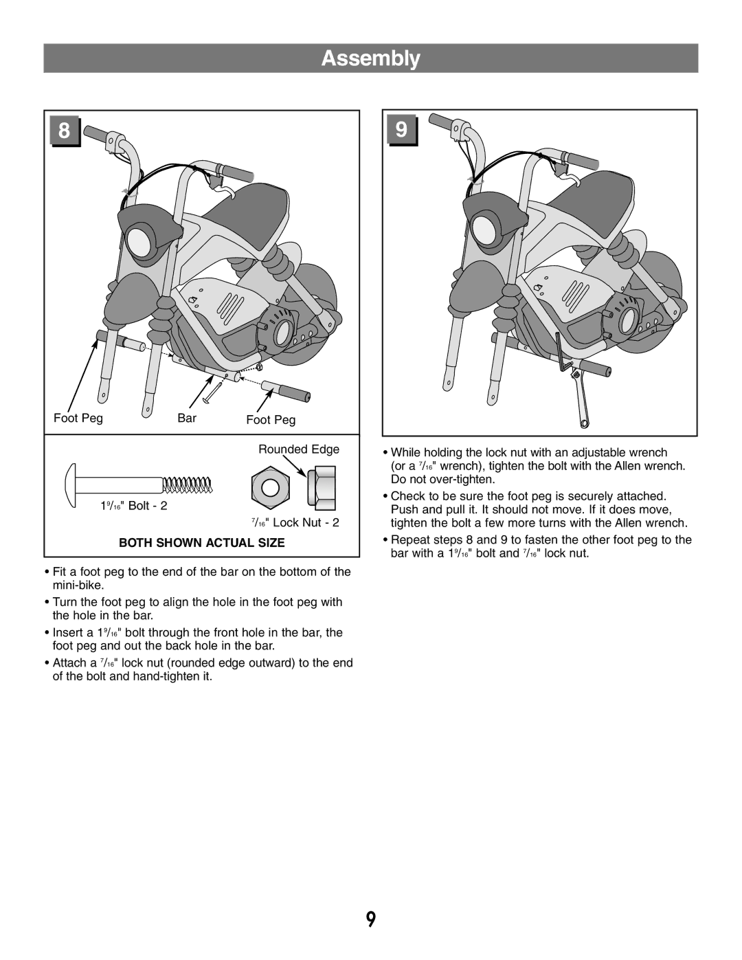 Fisher-Price 73535 owner manual Repeat steps 8 and 9 to fasten the other foot peg to 