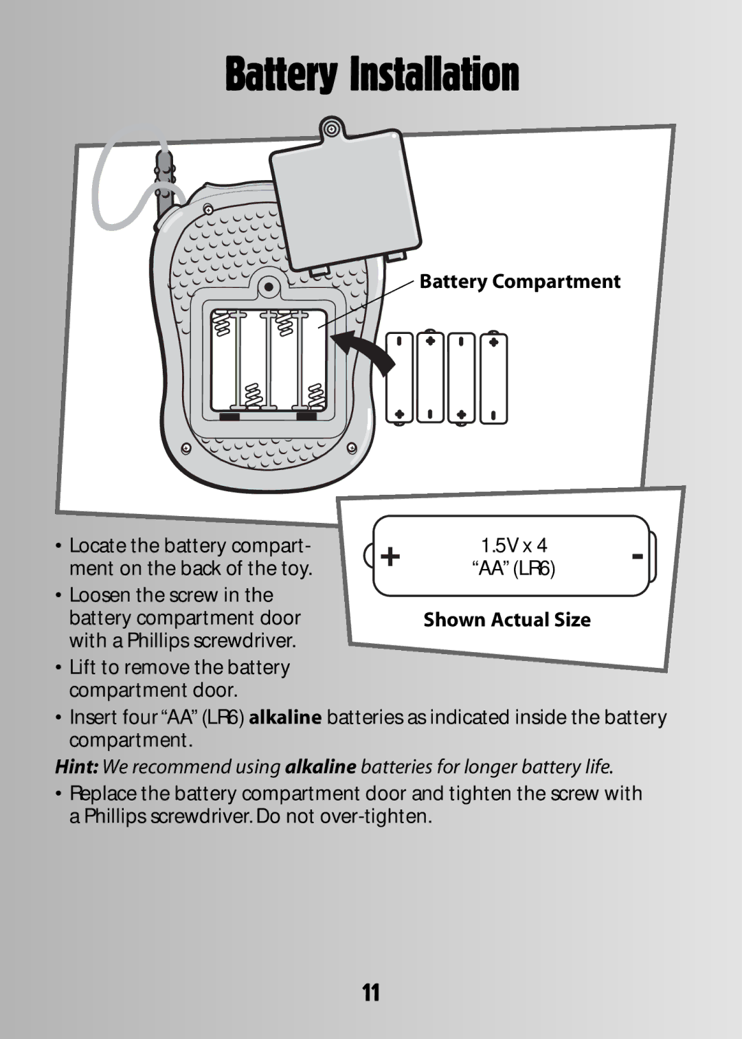 Fisher-Price 73974B-0920 owner manual Battery Installation 