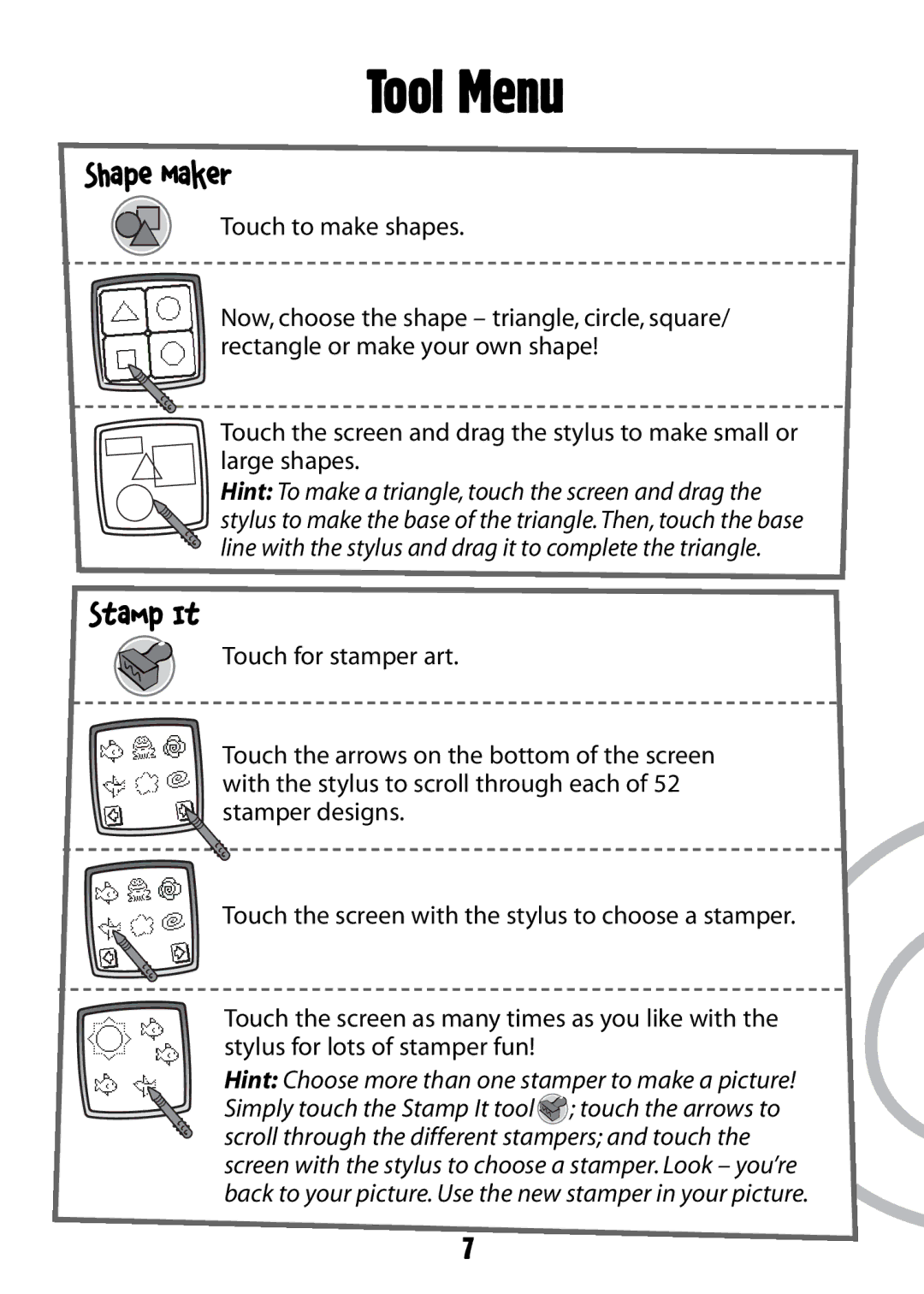 Fisher-Price 73974B-0920 owner manual Shape Maker, Stamp It 