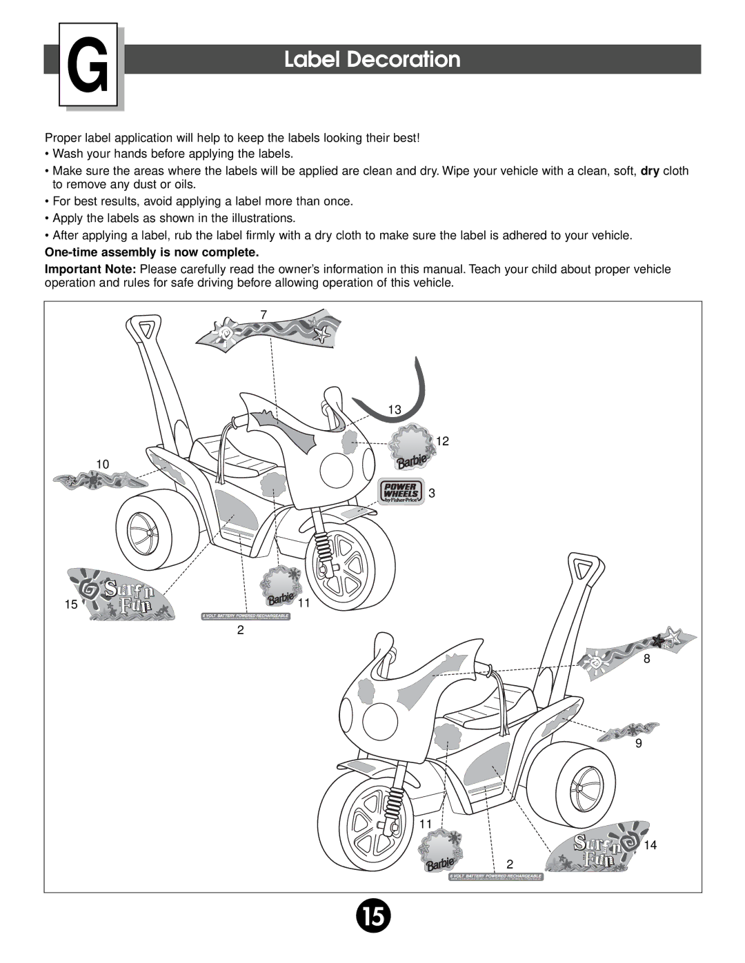 Fisher-Price 74518 owner manual Label Decoration, One-time assembly is now complete 